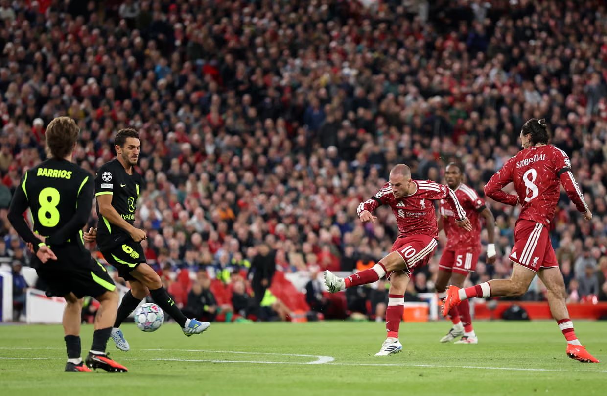 Alexis Mac Allister scores against Atlético Madrid